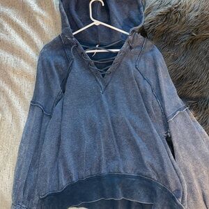 Free People Denim Blue Lace-Up Hoodie